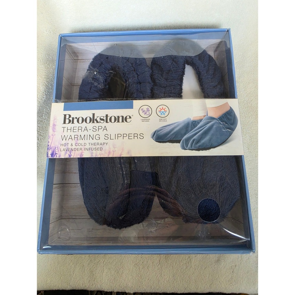 Brookstone Thera-Spa Warming Slippers Lavender Infused Hot Cold Therapy Blue
